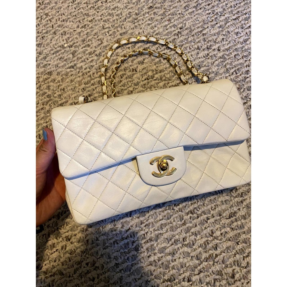 RARE Chanel Lambskin White Gold White Small Classic Double Flap Bag